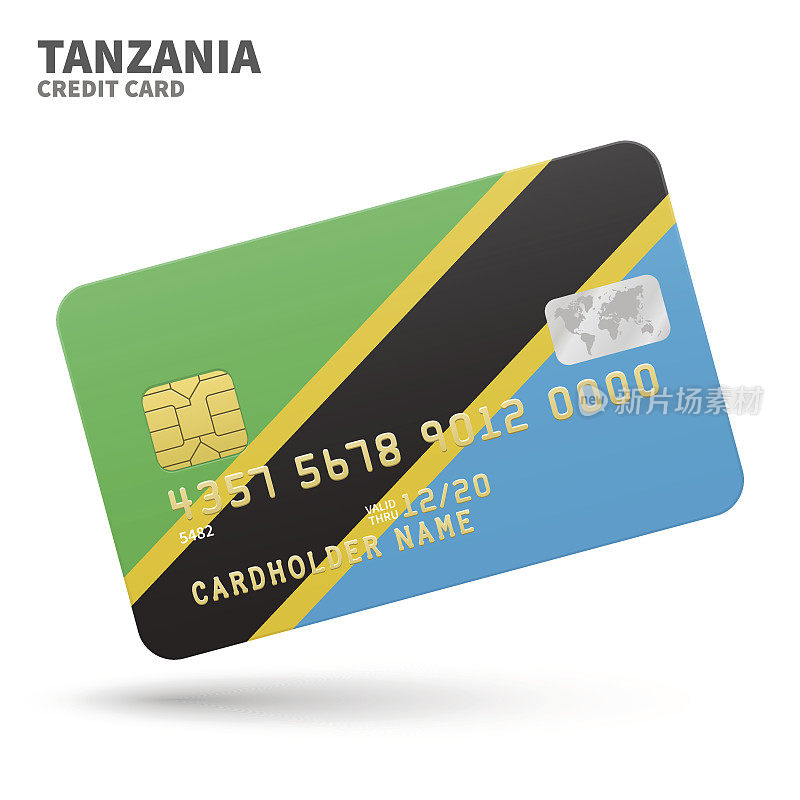 Credit card with Tanzania flag background for bank, presentations and